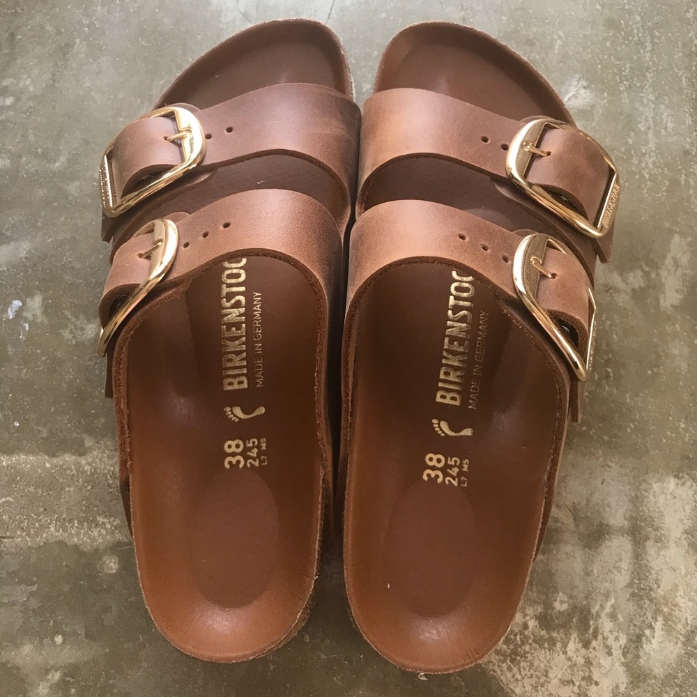 Birkenstock big buckle arizona cognac leather